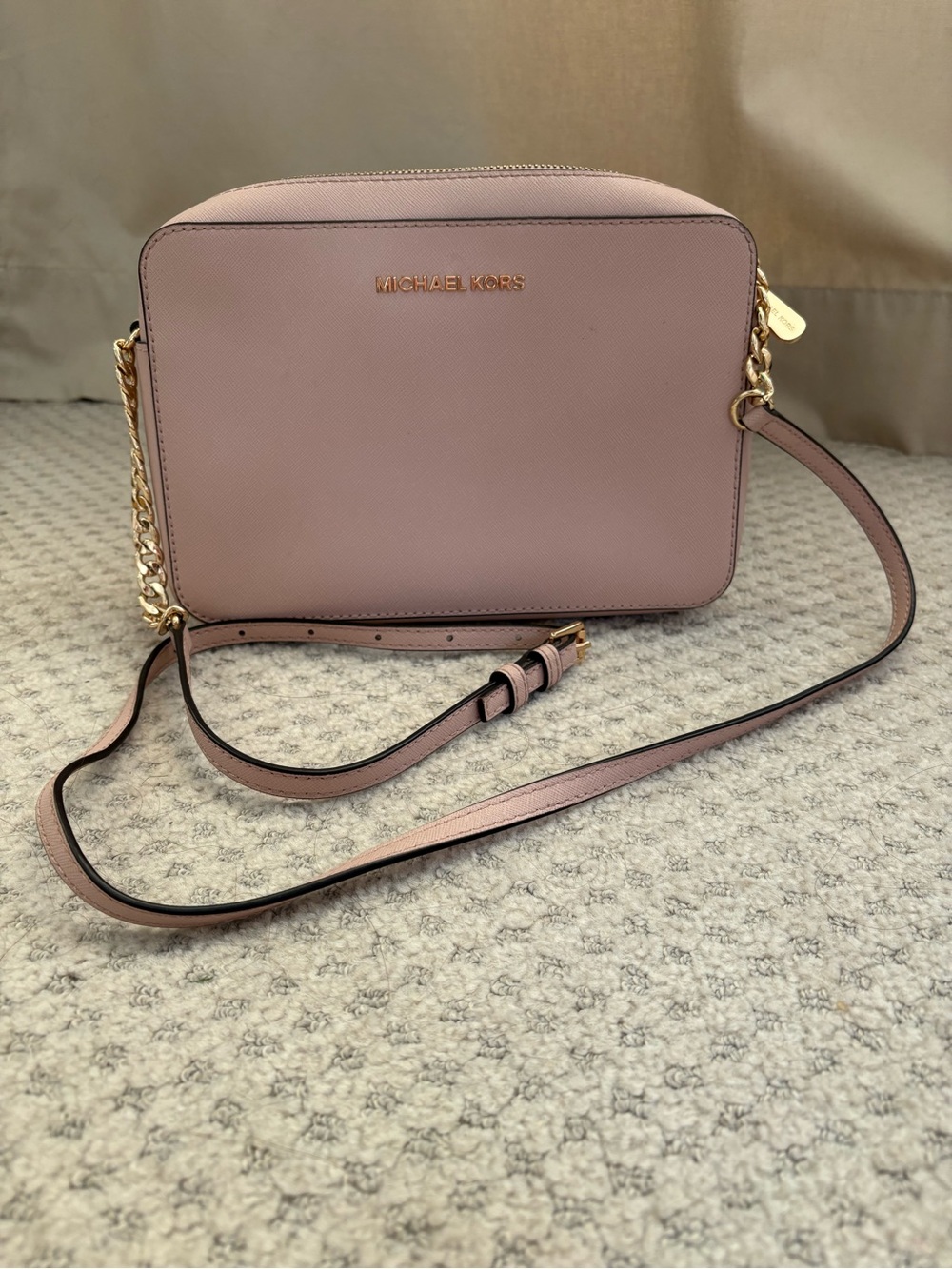 Michael Kors Rose Pink Saffiano Crossbody Bag with Gold Hardware